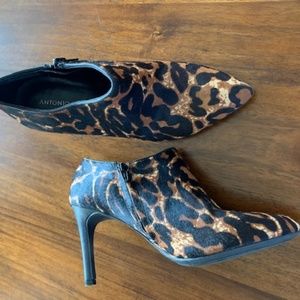 Antonio Melani Leopard Calf Hair Ankle Booties